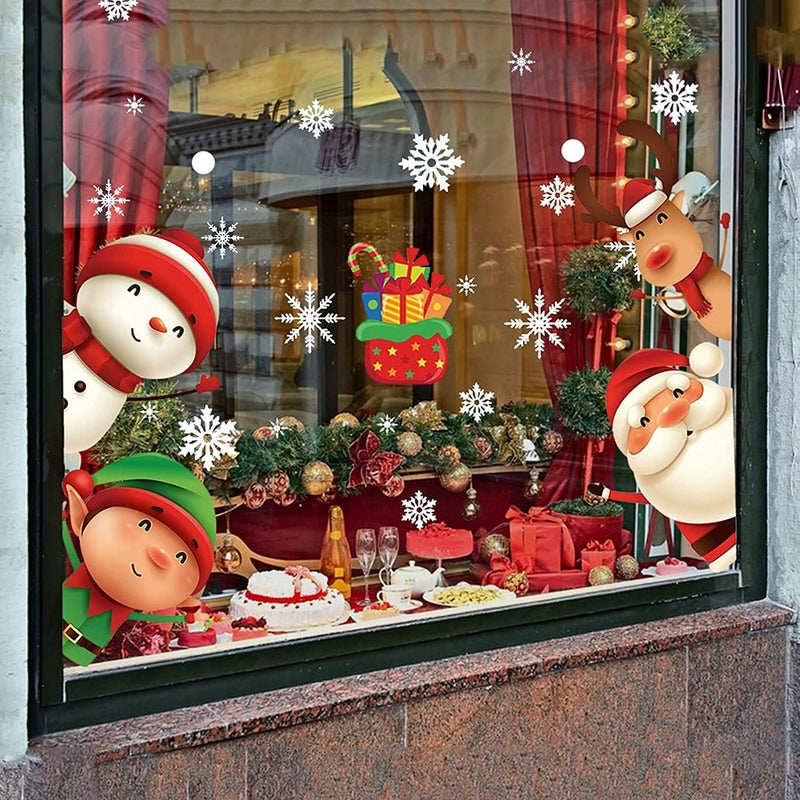 XIMISHOP 82PCS Christmas Snowflake Window Clings Stickers for Glass, Xmas Decals Christmas Decorations Indoor Holiday Snowflake Santa Claus Reindeer Decals for Party - Image 1